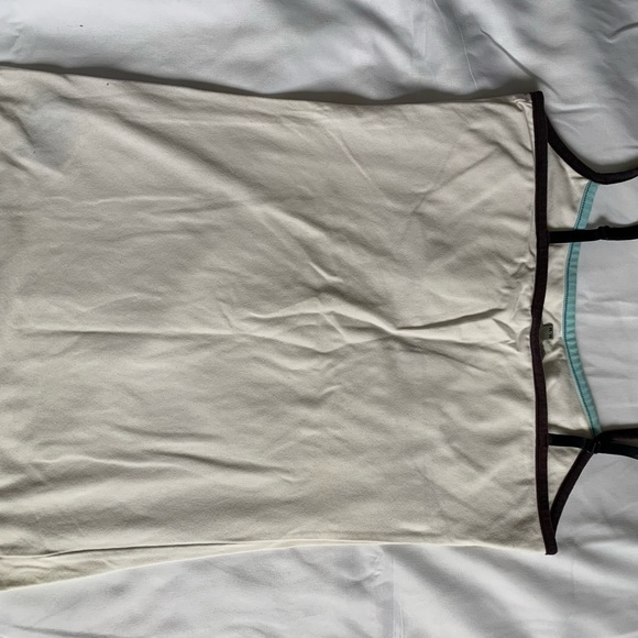 Medium White tank top,adjustable straps, navy & light blue trim, cotton/spandex - Picture 2 of 8